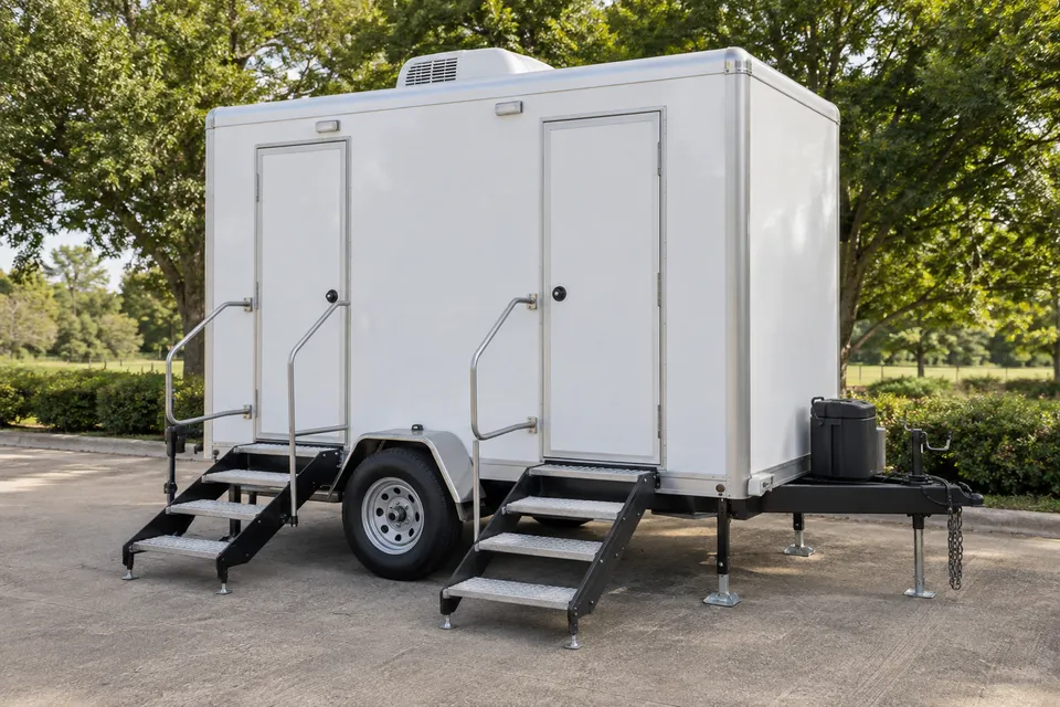 Restroom trailer with external entry steps